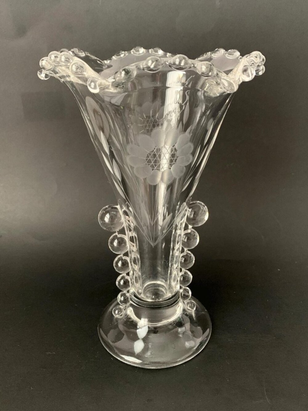 Vintage Candlewick Etched Cornflower Hughes Vase